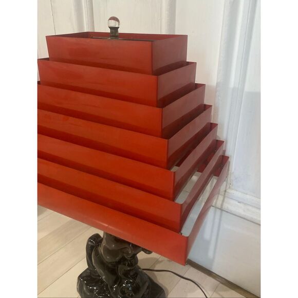 Pair of Black Ceramic Horse Mustang Lamps with Collabsable Metal Shades Mid Cent - Picture 6 of 7